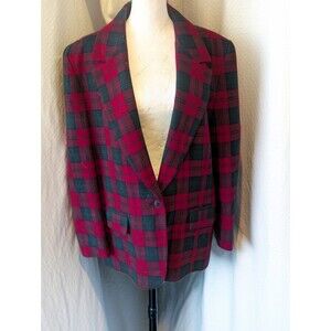 Vtg Pendleton Red Tartan Plaid Wool Blazer Lined. USA. sz 14.